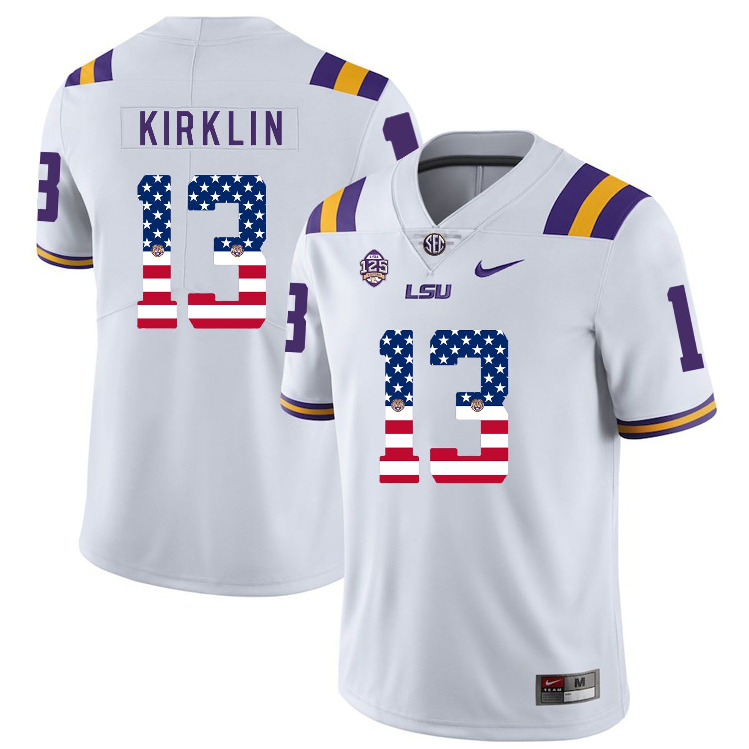 Men LSU Tigers #13 Kirklin White Flag Customized NCAA Jerseys->customized ncaa jersey->Custom Jersey
